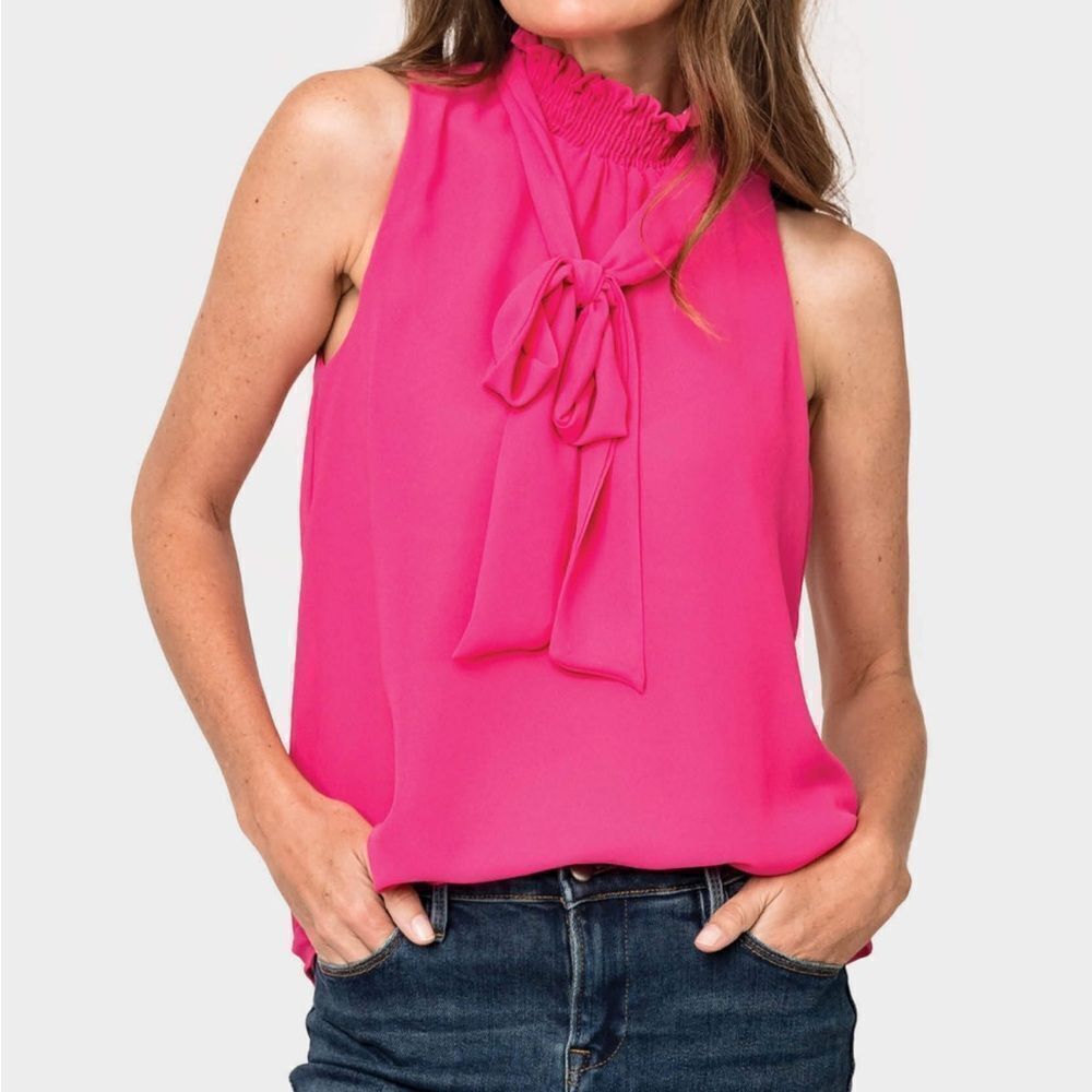 Gibsonlook Smocked Neck Chiffon Shell with Detachable Tie XS Hot Pink NWT IN PKG